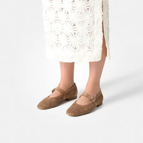 Paul Green Brown Suede Perforated Mary Jane|1213029