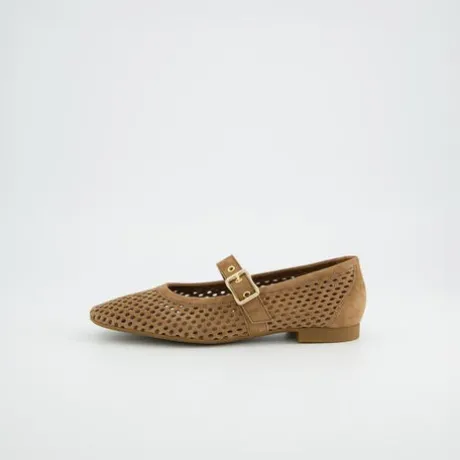 Paul Green Brown Suede Perforated Mary Jane|1213029