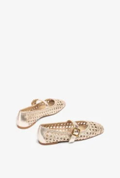 Unisa Gold Braided Leather Mary Jane|BALZAG