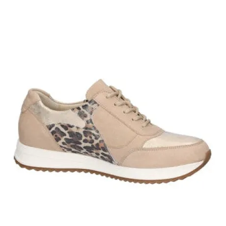 Waldlaufer Wide Fit Beige and Animal Print Trainer|752016921
